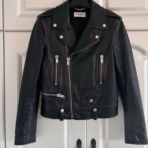 Authentic Saint Laurent Black Leather Moto Jacket